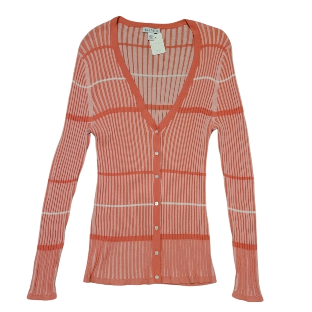 Belford Ribbed Pima cotton long sleeve button front Orange top size  XL stretch
